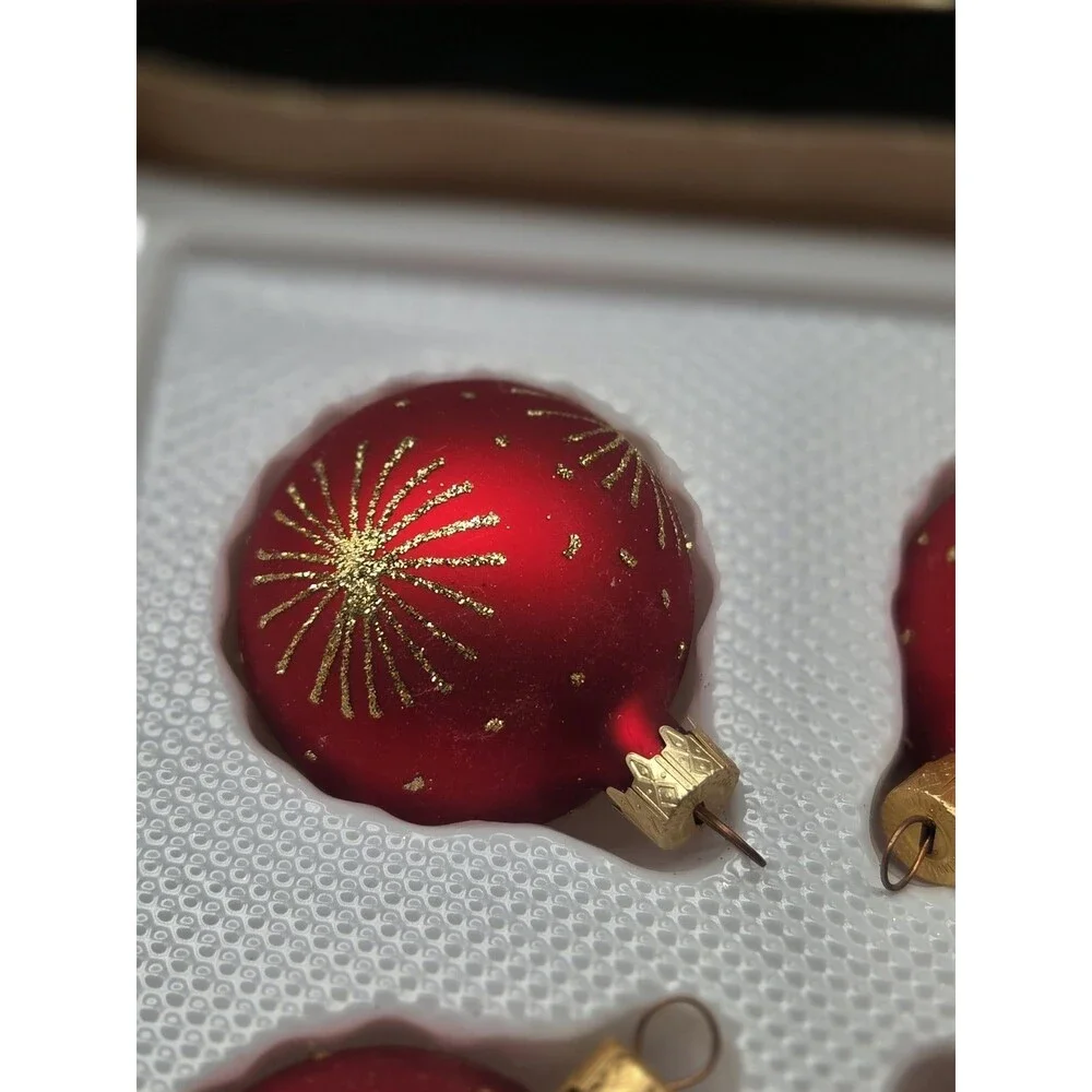 Ozdobie Choinkowe Poland Blown Glass Christmas Ornaments Red With Gold